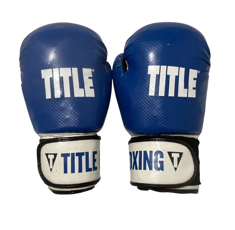 Official TITLE Boxing Gloves Preowned Genuine Leather Blue Black White