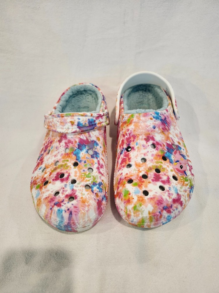 Tie Dye Fuzzy Comfort- unisex Crocs Mens Size 7 Women's Size 9