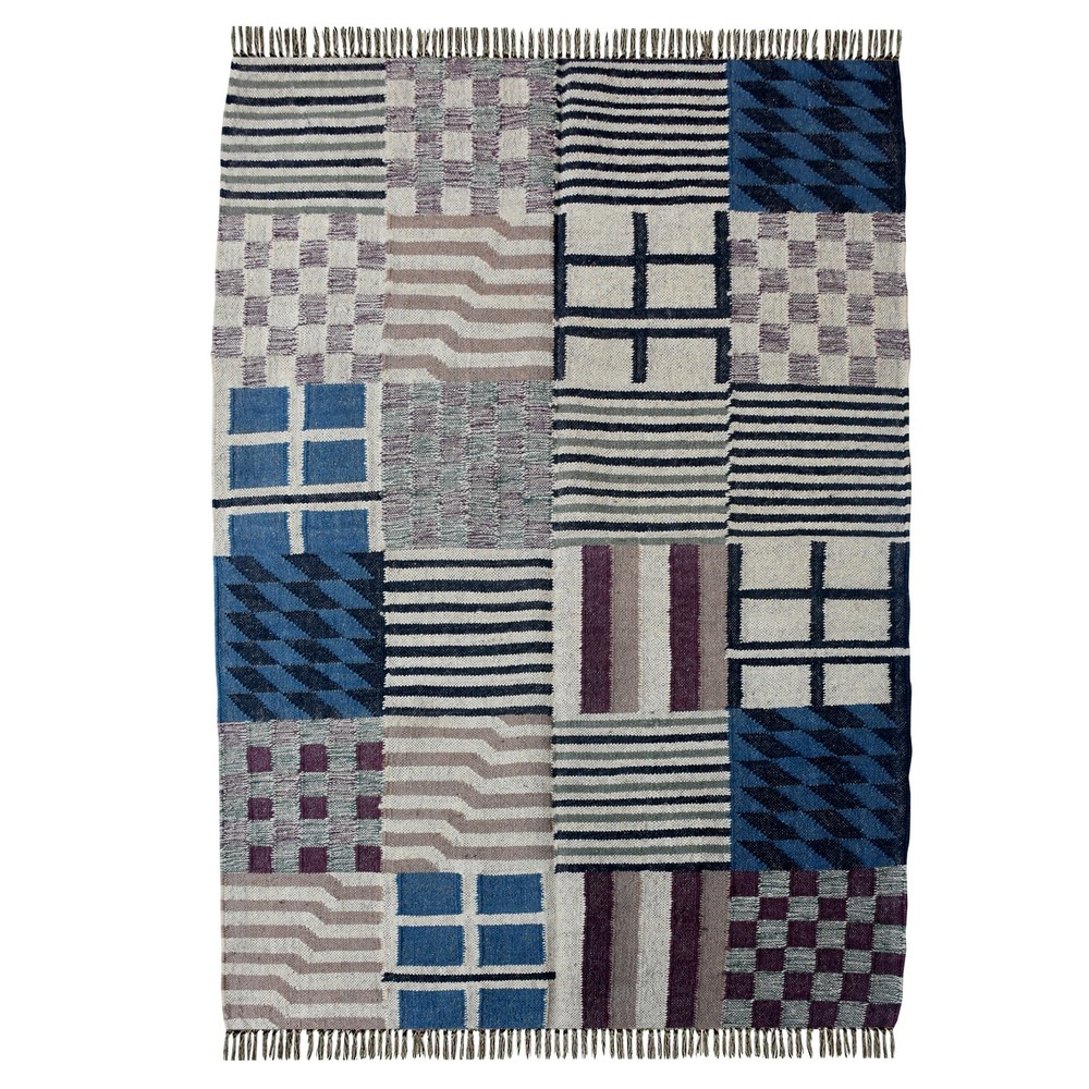 Abstract Luxury Wool Jute Kilim Rug Carpet 4x6 ft Flatweave Bedroom