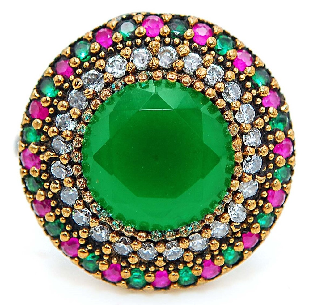 Ottoman Empire Inspired 4CT Treated Emerald 925 Silver Ring Size 9 HB3-9
