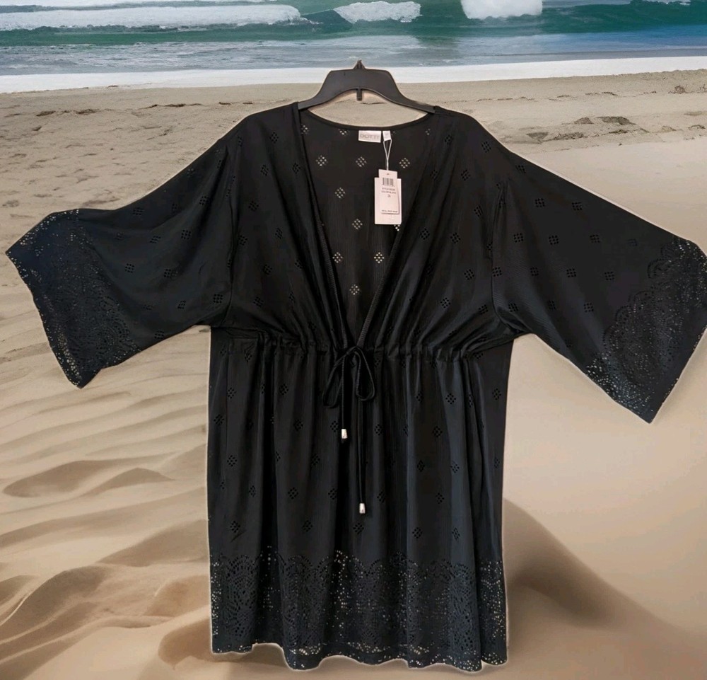 NEW Black Beach Bathing swim suit cover-up 2X  Womens Stretch Pullover Dotti