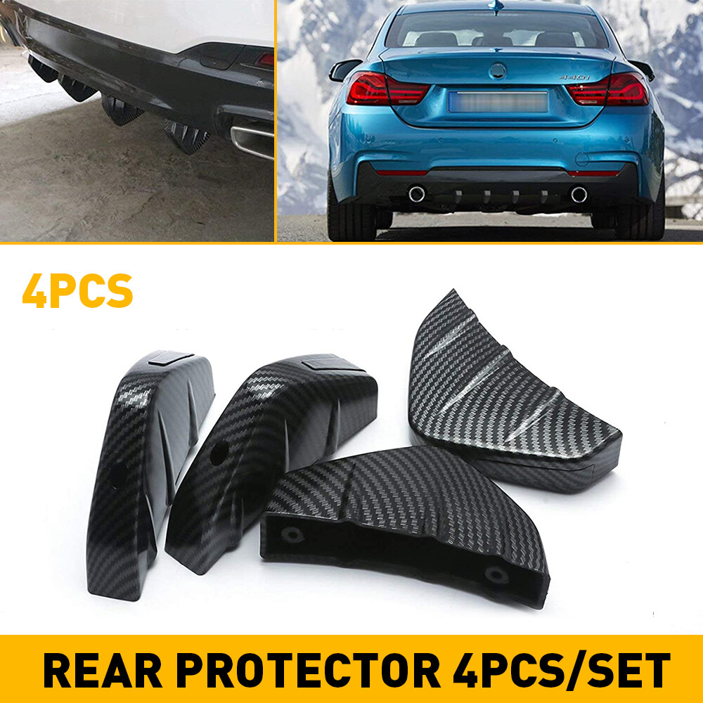 4Pcs Carbon Fiber Rear Bumper Diffuser Shark Fins Spoiler Lip Splitter US