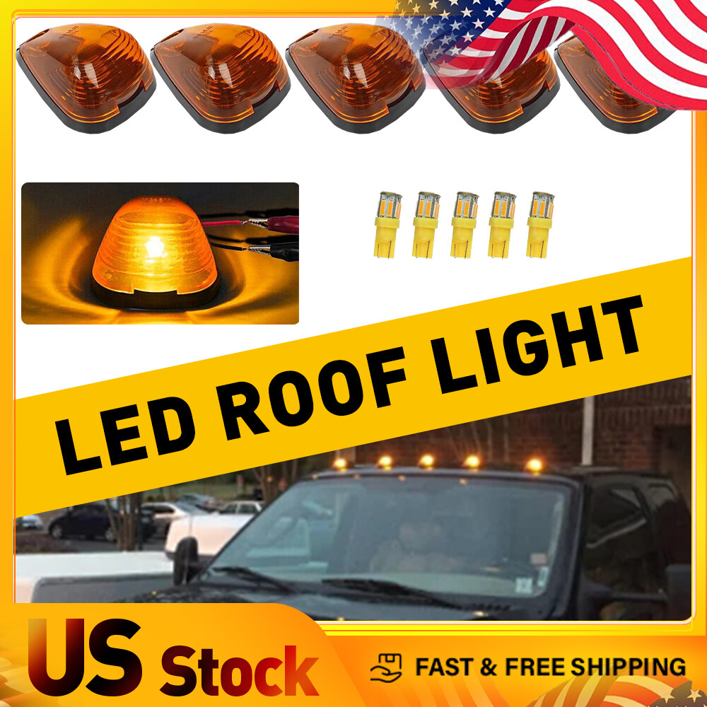 5X Amber LED Cab Roof Marker Lights Kit for 99-16 Ford F250 F350 F450 Super Duty Trucks