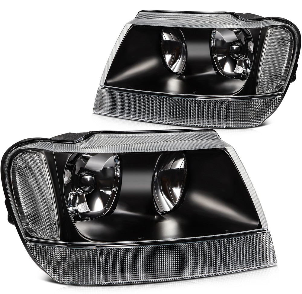 Headlights Assembly Black Housing Left+Right For 1999-2004 Jeep Grand Cherokee