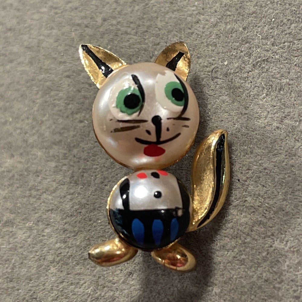 Vintage Spain Jelly Belly Fox Gold Tone Hand-Painted Brooch Pin