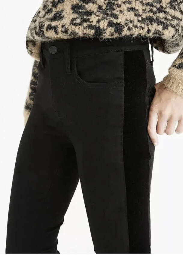 Madewell High Rise Skinny Jeans 9 Inch Velvet Tuxedo Stripe Black Size 27