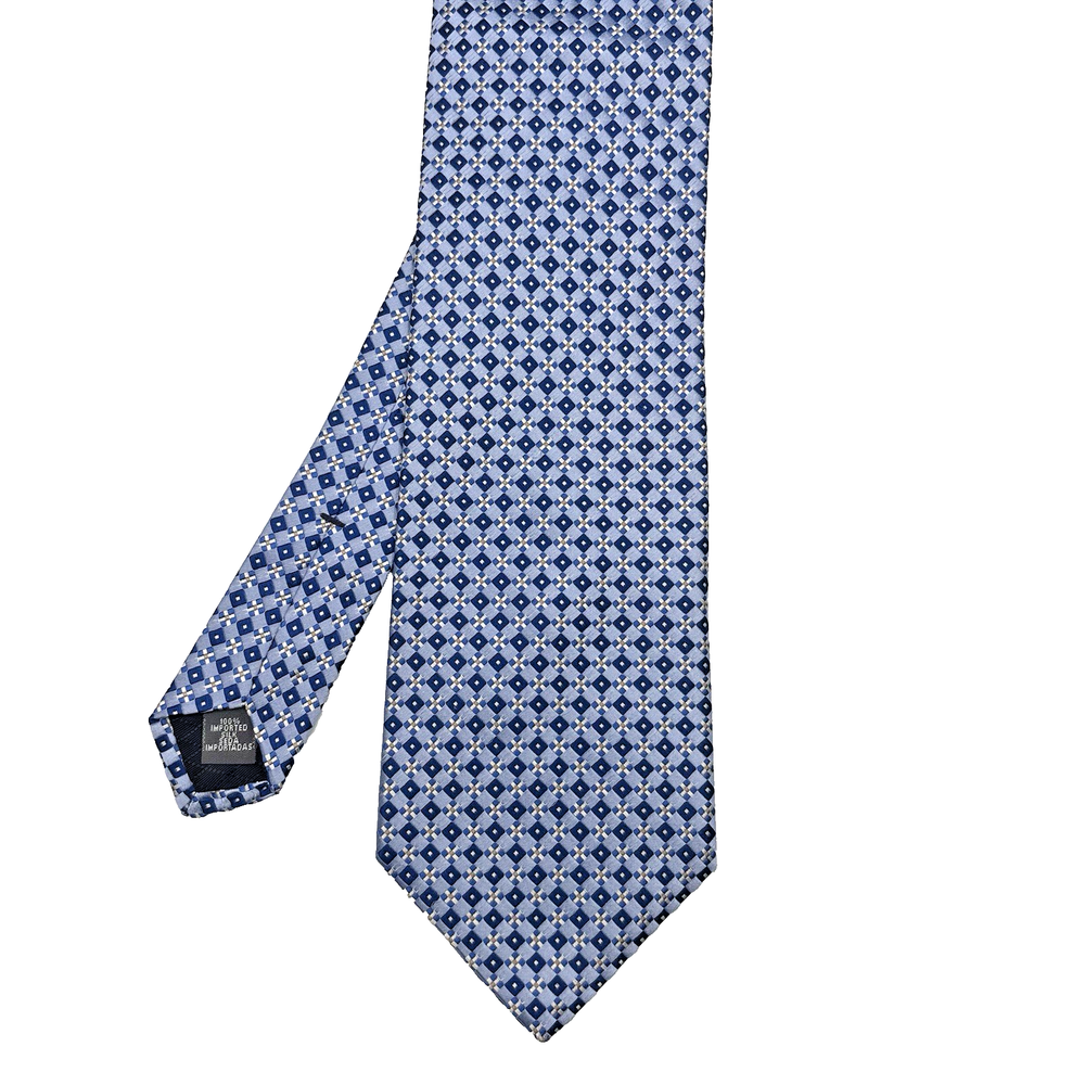 Emanuel Ungaro Tie Sky Blue Navy Diamond Geometric Pattern 100% Silk Necktie EUC
