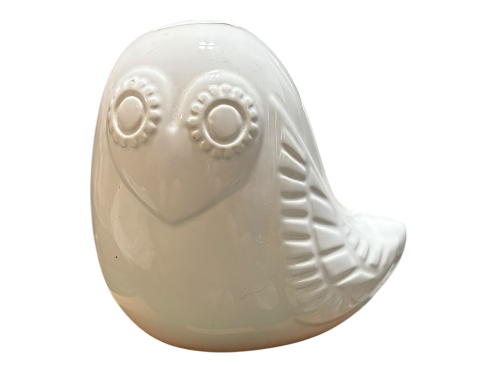 Jonathon Adler Happy Chic White Bird Owl Ceramic Coin Bank
