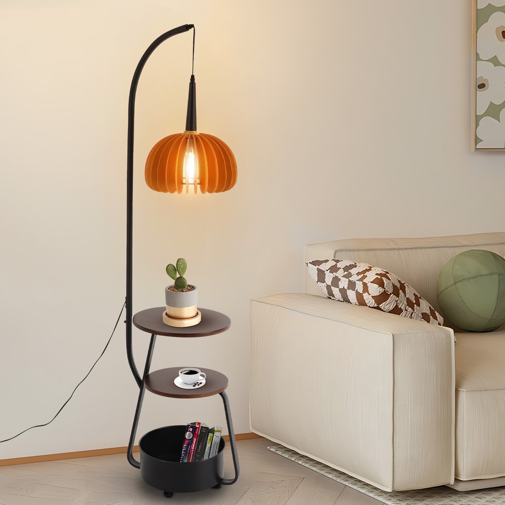 Modern Multifunctional Floor Lamp with 2 Trays & Storage Bin