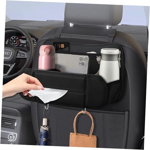 Durable Leather 5-in-1 Car Seat Back Organizer with Hooks-image
