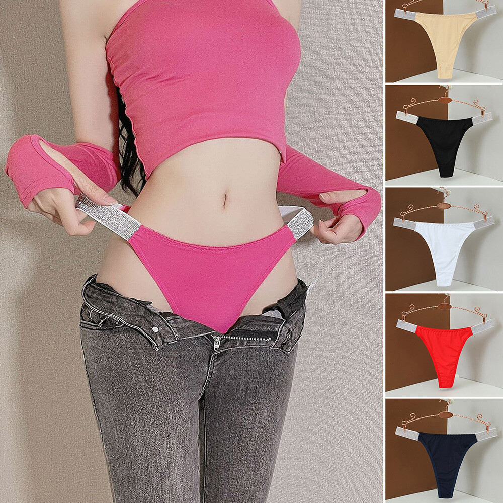Women Sexy Thongs Panties Rhinestones G-String Briefs Low Waist Lingerie T-Back