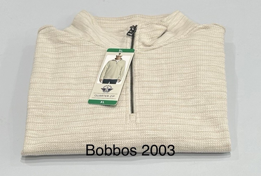 Dockers Men's Quarter Zip Regular Fit Textured Fabric Pullover, Beige, Size XL