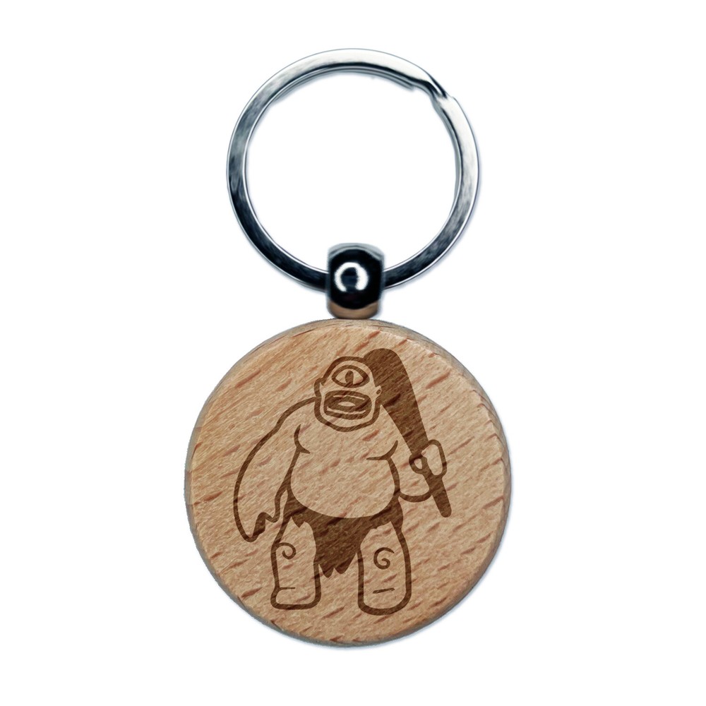 Cyclops Greek Monster Engraved Wooden Round Keychain Charm
