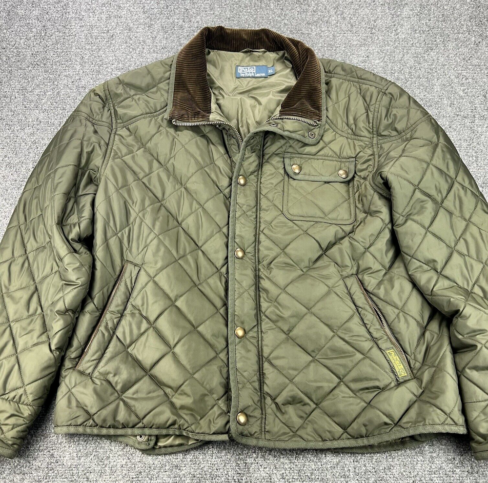 Polo Ralph Lauren Jacket XL Quilted Corduroy Collar Military Green Puffer Coat
