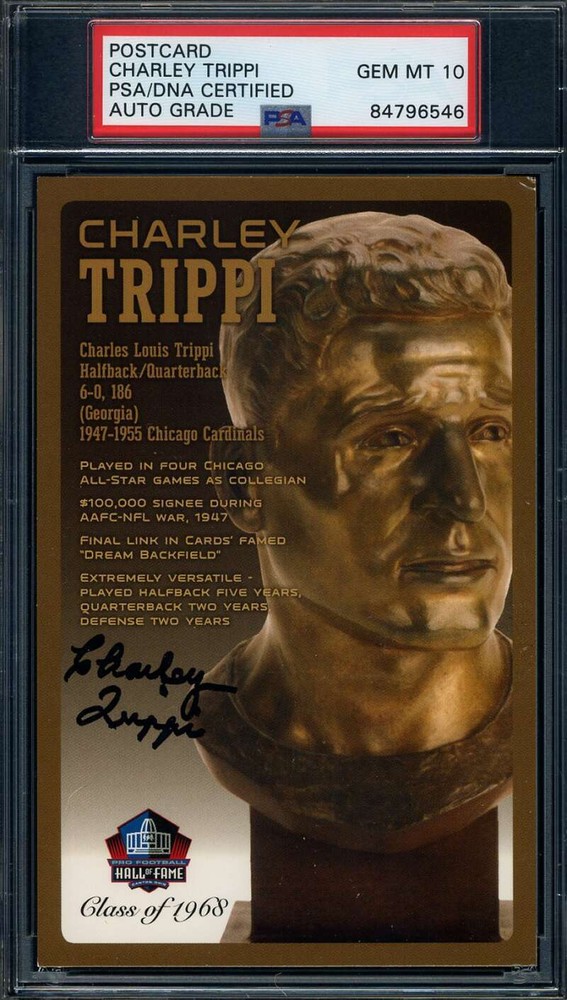 Charley Trippi Gem Mint 10 PSA DNA Signed HOF Bronze Bust Postcard Autograph