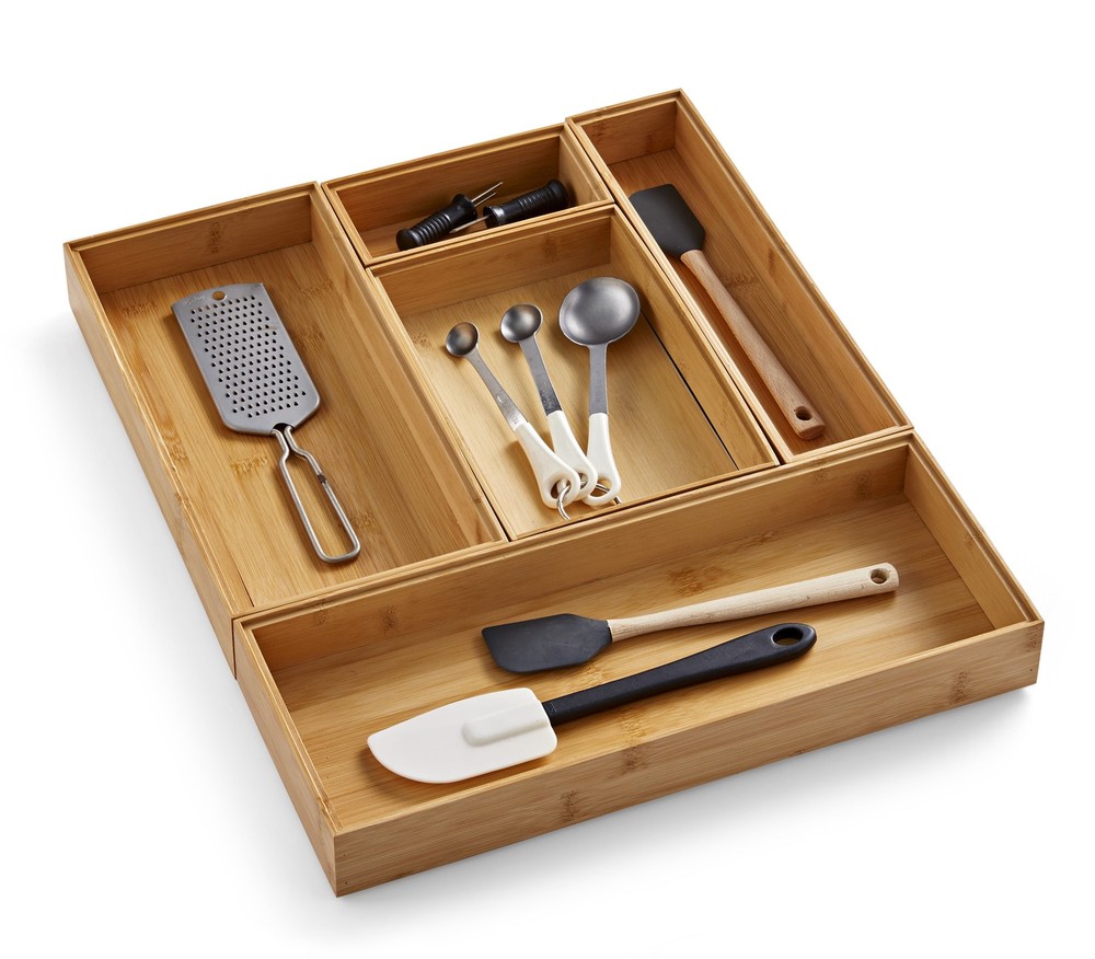 5Pc Bamboo Drawer Organizer Set for Home Office Storage