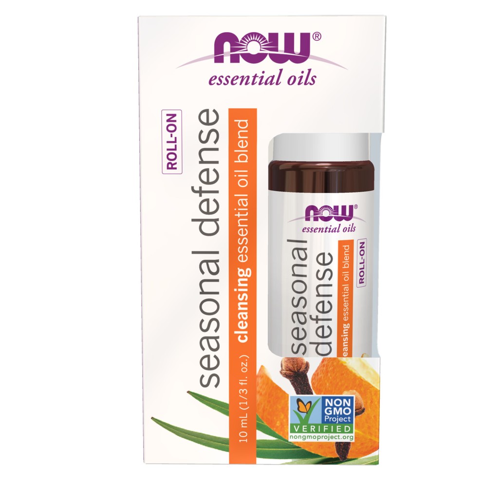 NOW Seasonal Defense Essential Oil Roll-On 10 mL Steam Distilled for Immune Support  -image