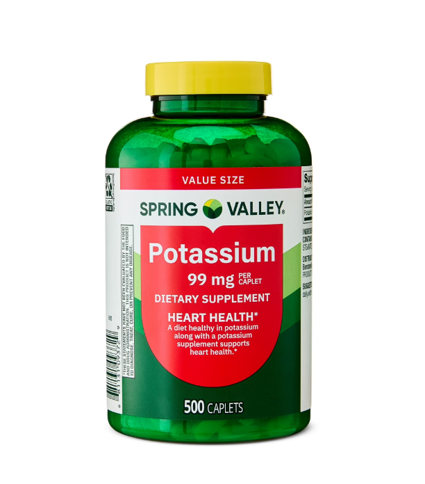 Spring Valley Potassium 99 mg Caplets, General Wellness Supplement, 500 Count