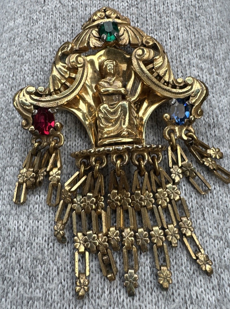 ** EXTREMELY RARE 1940's Vintage Athennic Arts Gold Plated Rhinestone Brooch **