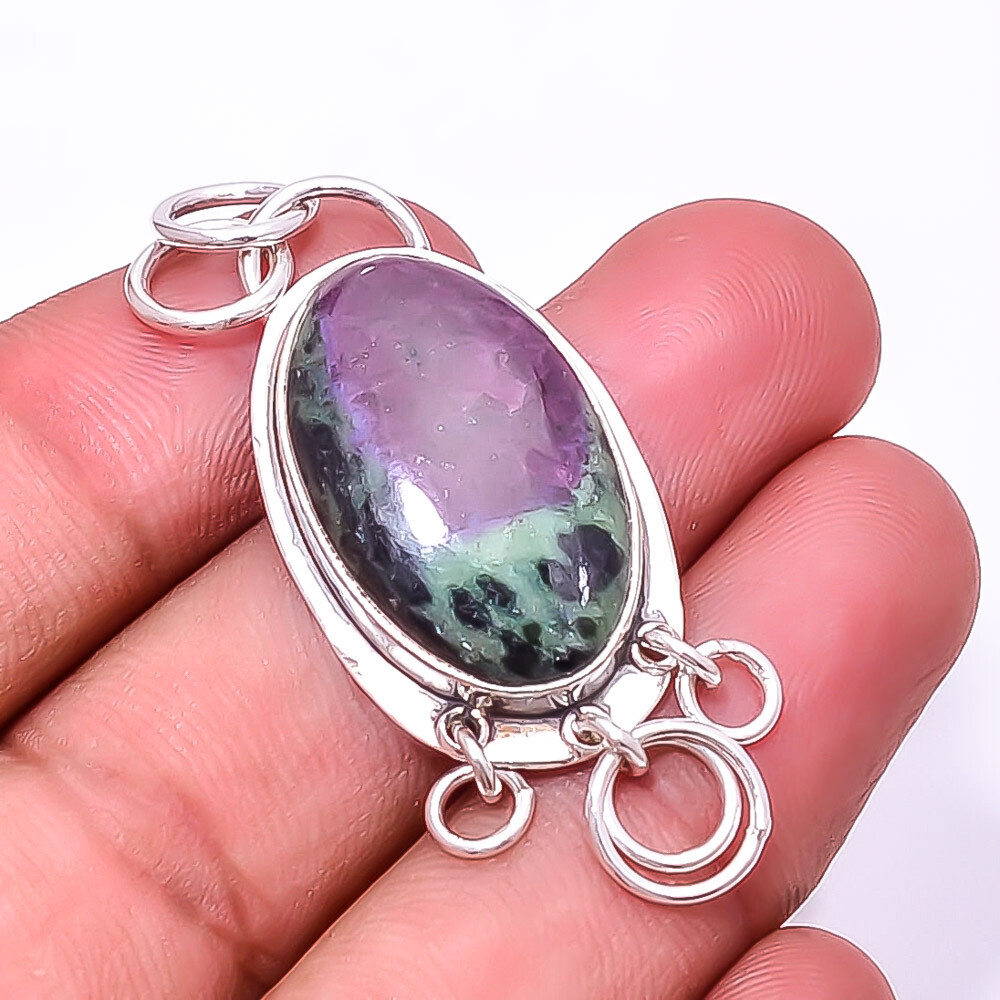 Ruby Zoisite Tanzanian Simulated 925 Sterling Silver Pendant 1.95 Inch Length P10