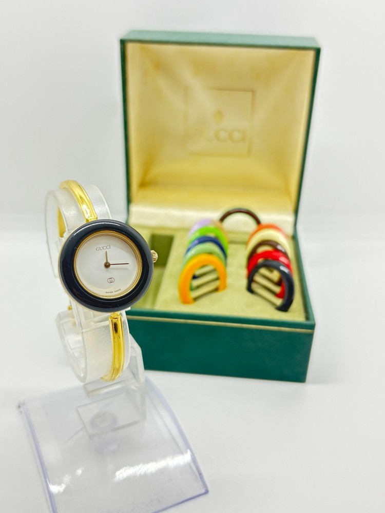 Gucci Change Bezel 11/12 Watch in 11 Gold Colors Used Working Exc+5 Condition with Box