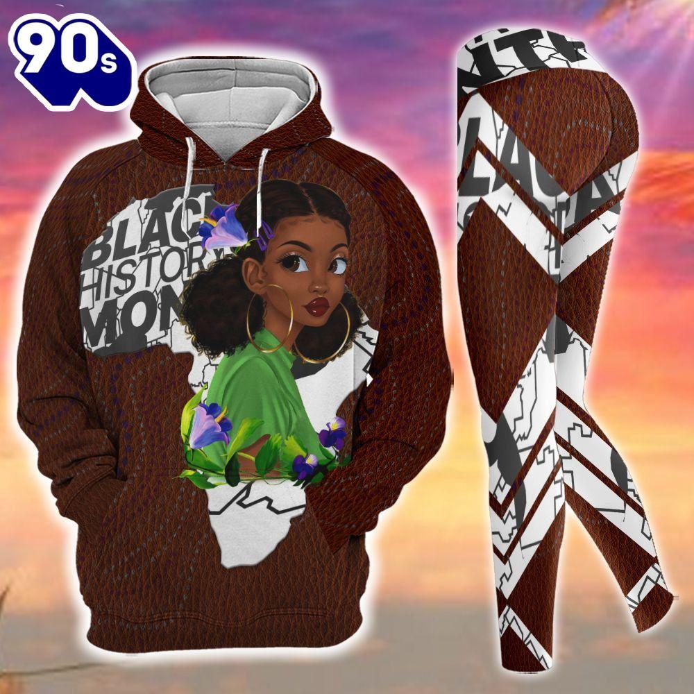 Black Girl All Over Print Leggings Hoodie Set Outfit 3D For Women - Musicdope90s