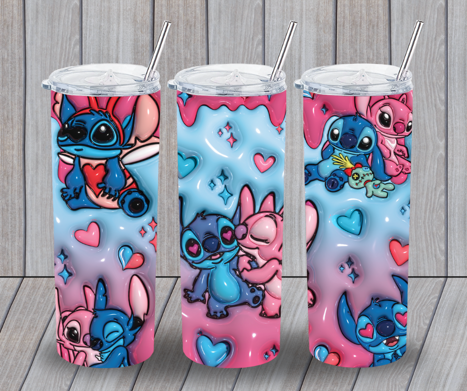 Stitch Angel Valentine's Multicolor 20oz Insulated Tumbler With Lid Straw New