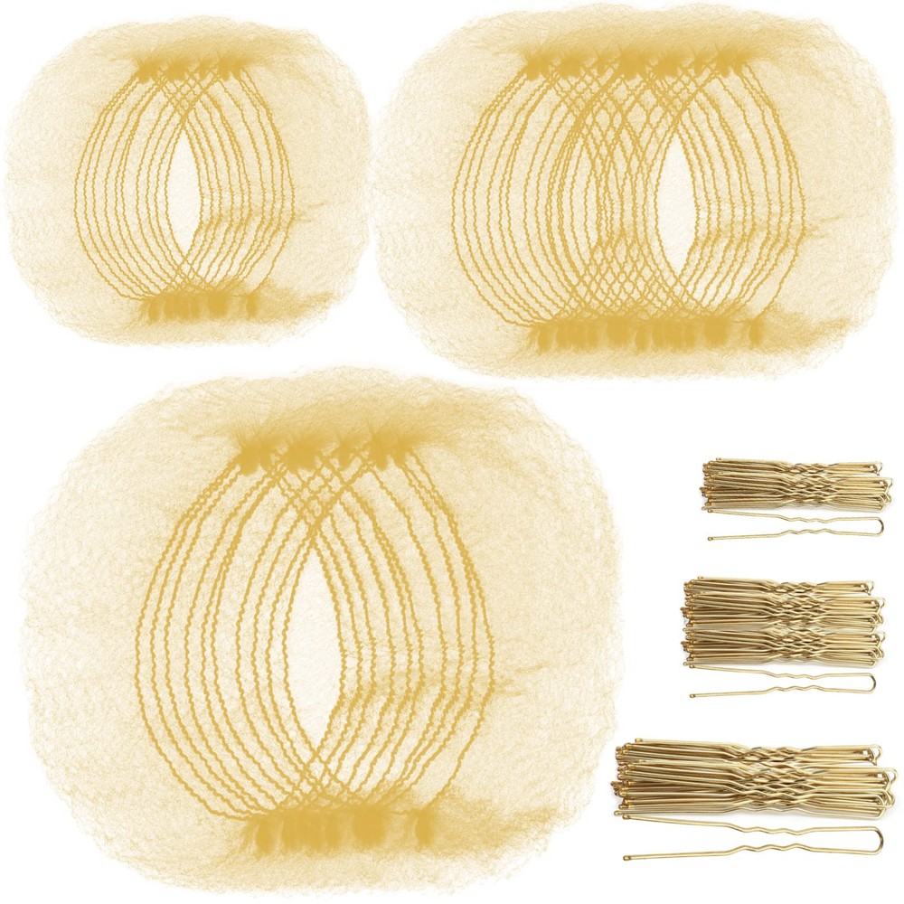 40pcs Invisible Elastic Hair Nets in 3 Sizes & 80pcs Blonde U-Shaped Pins