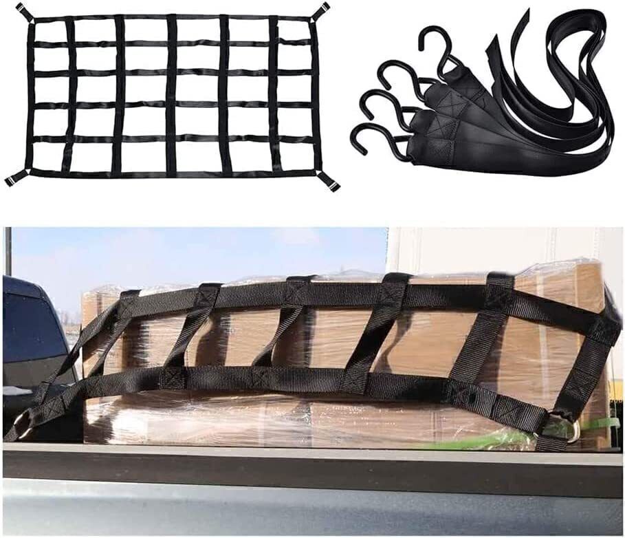 42x50in Heavy Duty Truck Bed Cargo Net Cover with Cam Buckles & S-Hooks