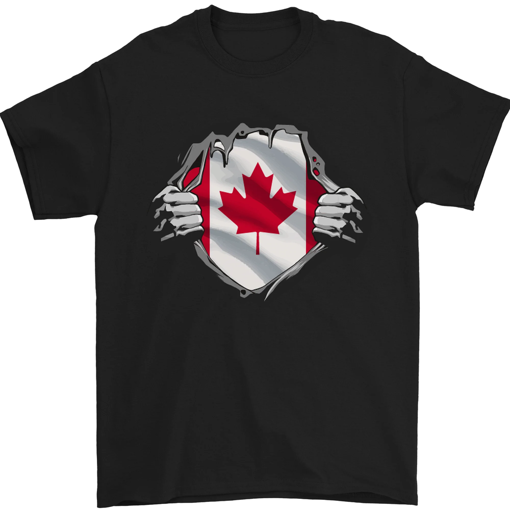Canadian Flag Ripped Torn Gym Canada Day Mens T-Shirt 100% Cotton