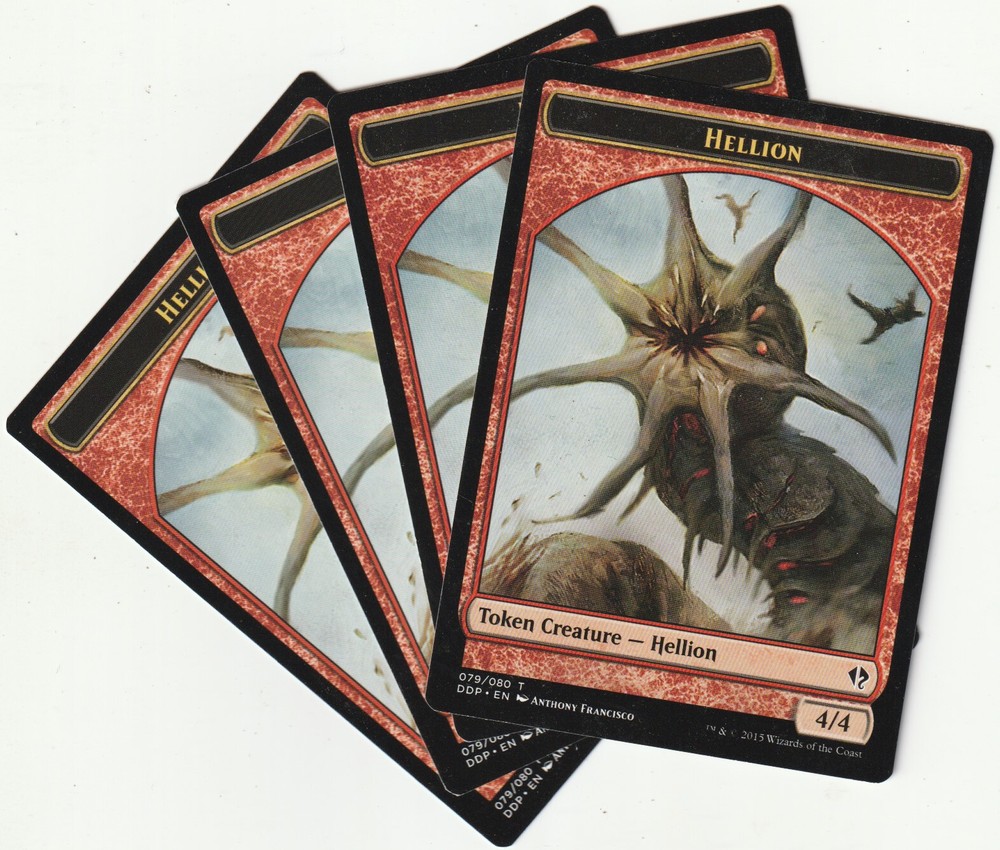 4 MTG Hellion Red Creature Tokens - NM/EX Playset DDP/EN