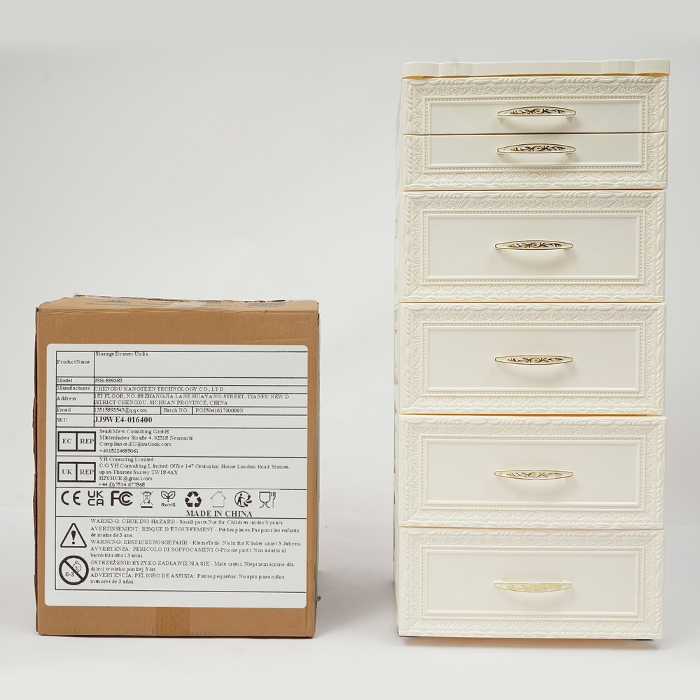 5-Tier Beige Bathroom Floor Cabinet with 6 Drawers Storage Organizer SALE