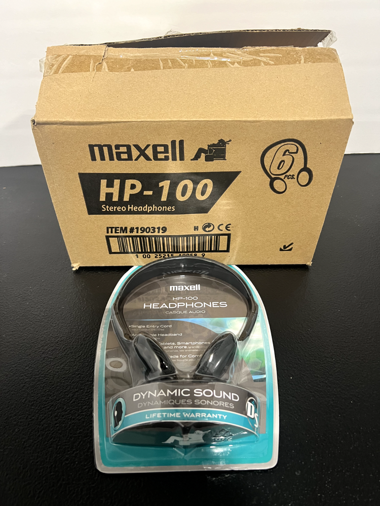 Lot of 6 Maxell HP-100 Adjustable Headband Headphones - NEW!!!