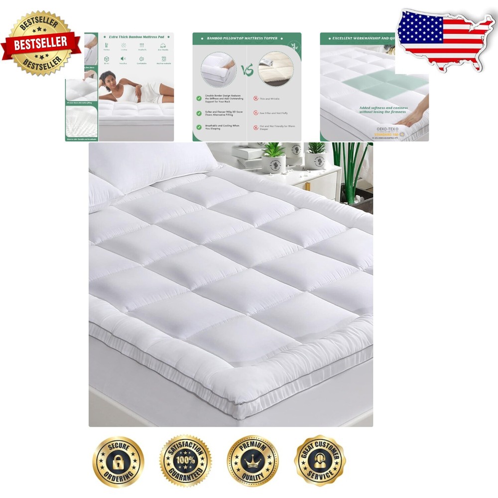 Full Size Padded Mattress Cover Deep Pocket Cooling Bamboo Fabric-image