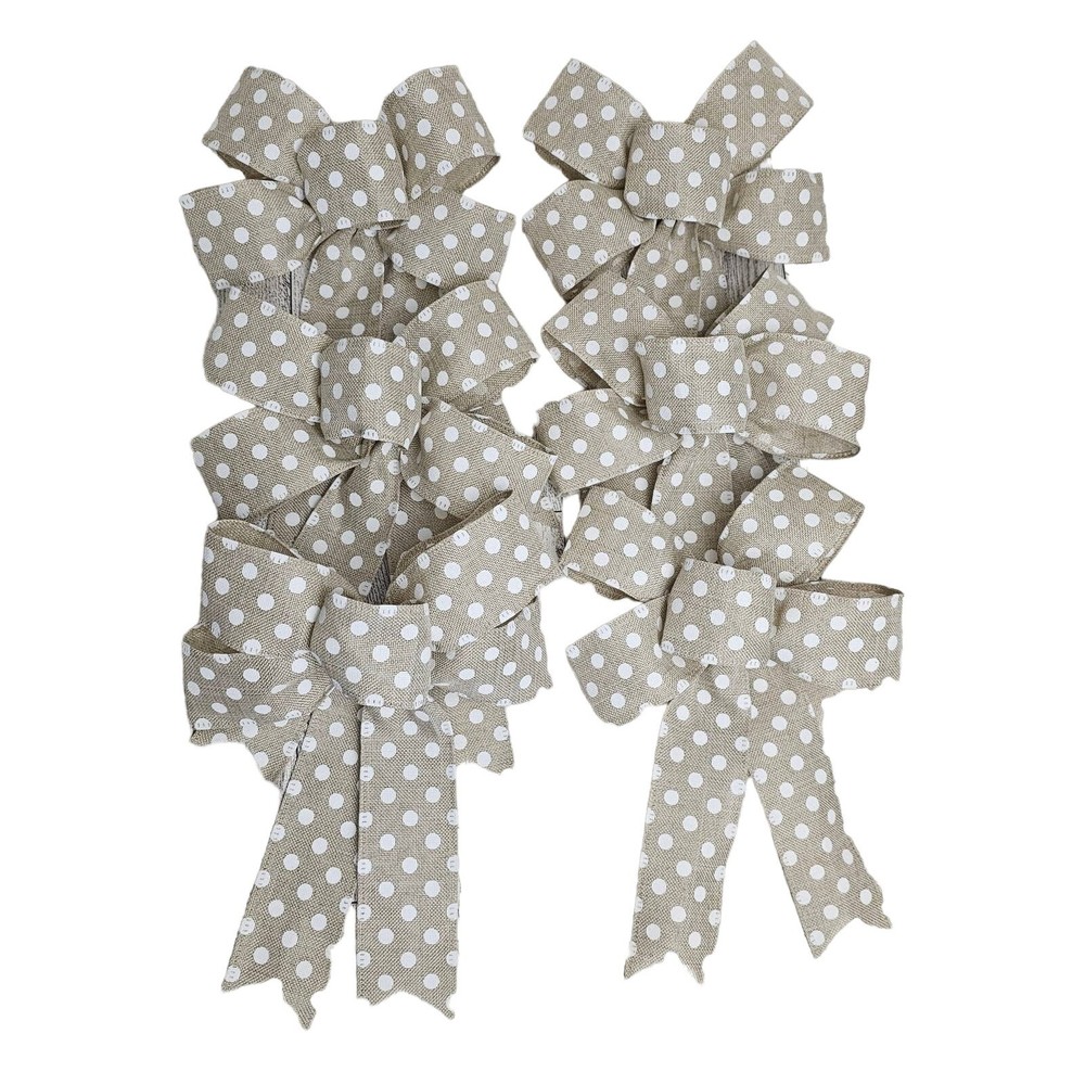 Christmas Tree Bows, Set of 6 Beige Polka Dot Bows, Holiday Bows, Christmas Bows