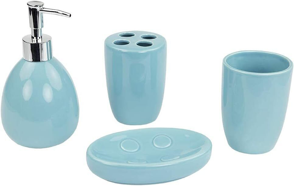 Home Basics 4-Piece Bathroom Accessory Set, Includes Soap/Lotion Turquoise