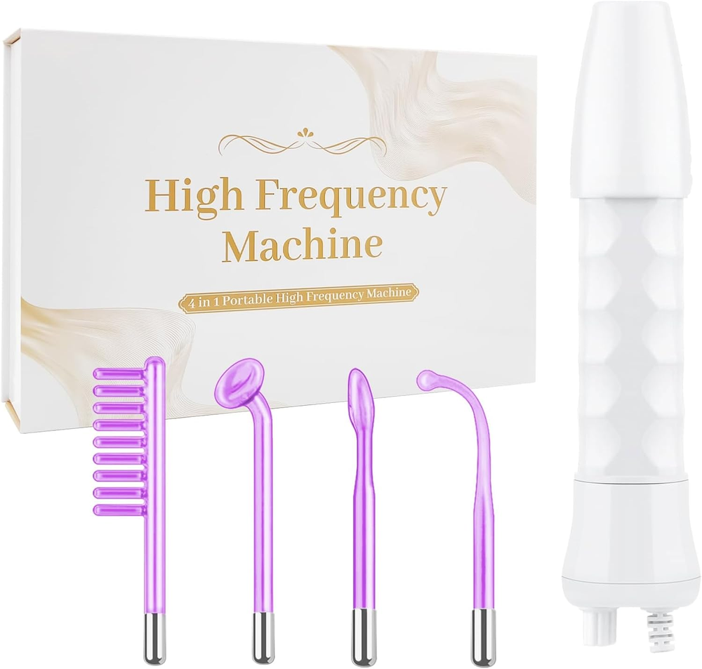 Portable High Frequency Facial Wand with 4 Argon Tubes for Skin Rejuvenation