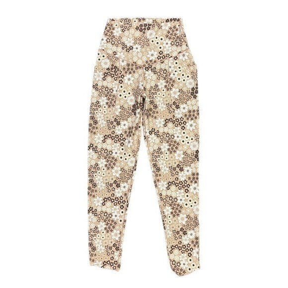 Aerie Women's Medium High-Rise 7/8 Floral Pocket Leggings in Beige Brown