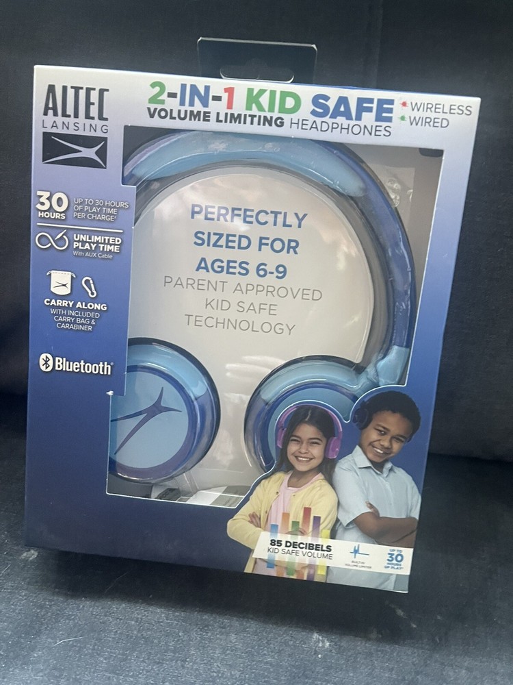 Altec Lansing Kid-Safe Bluetooth Wired Headphones with Volume Limiter in Blue