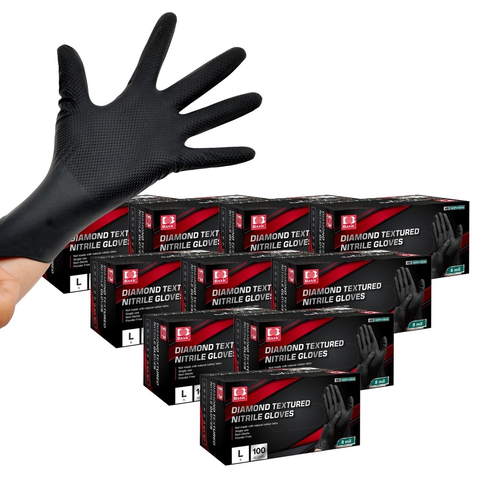 Heavy Duty 8 Mil Nitrile Gloves Black Large for Mechanics