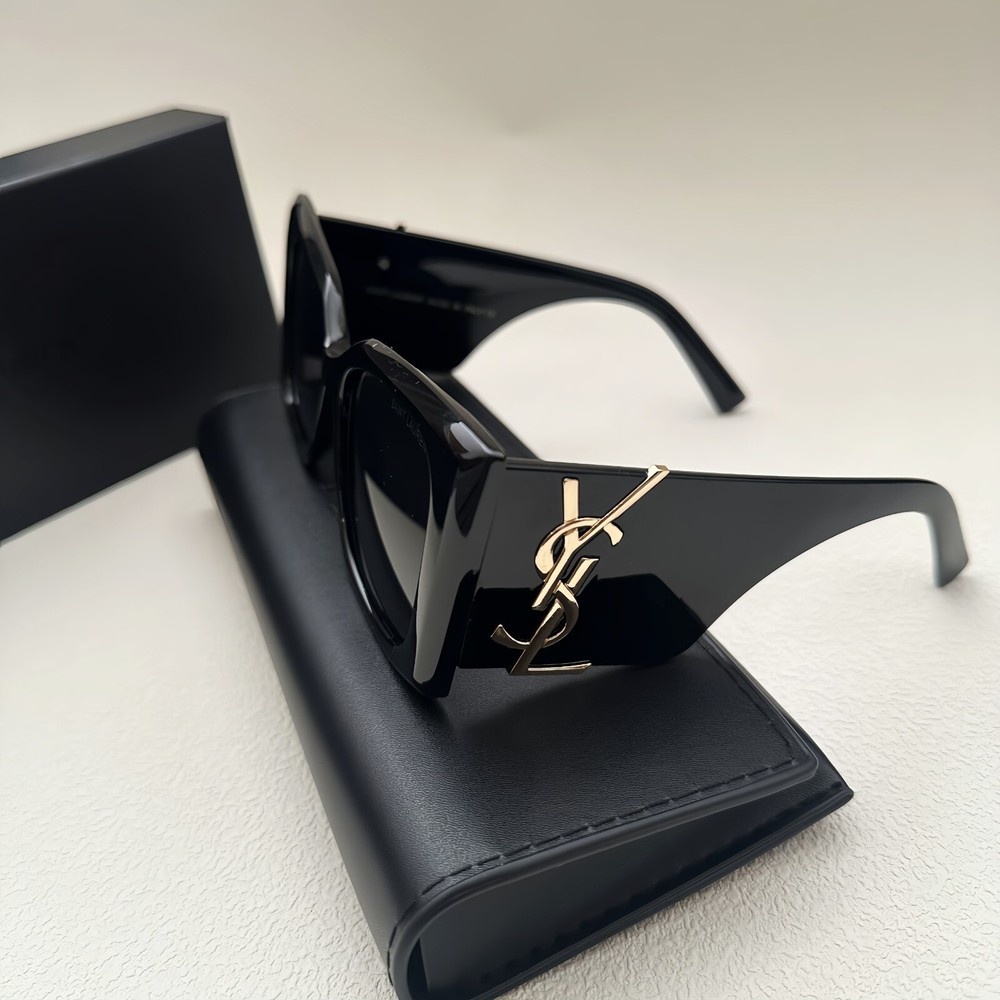 NEW Saint Laurent SL Black Large Rim Sunglasses Gold Logo Hot.