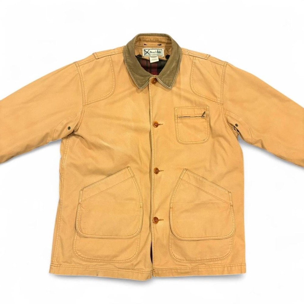 Vintage L.L.Bean Canvas Barn Coat Jacket Size L - Flannel lined and button-up