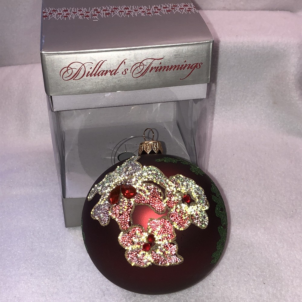 Dillard's Trimmings Blown Glass Hand Painted Christmas Jeweled Ornament Poland