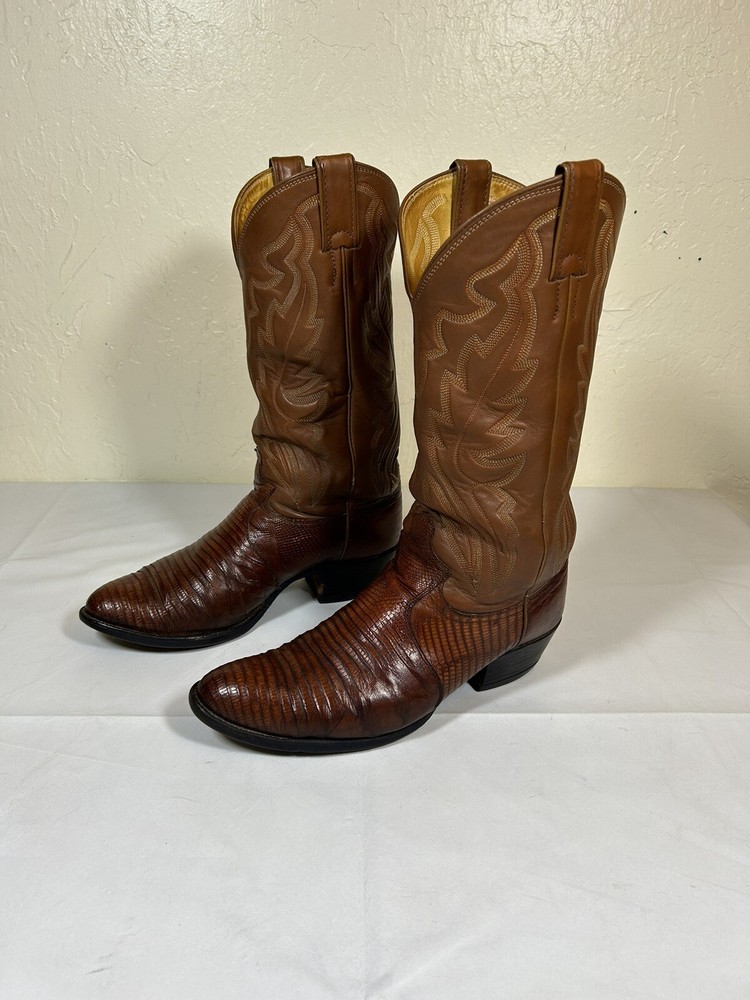 Vintage Justin Lizard Skin Leather Cowboy Boots Size 8.5 EE 8303 USA Made