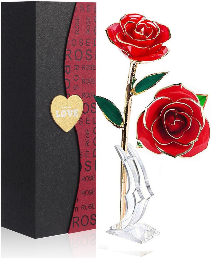 Gold Dipped Rose 24K Red Gold Plated Rose - Everlasting Long Stem Real Rose Exqu