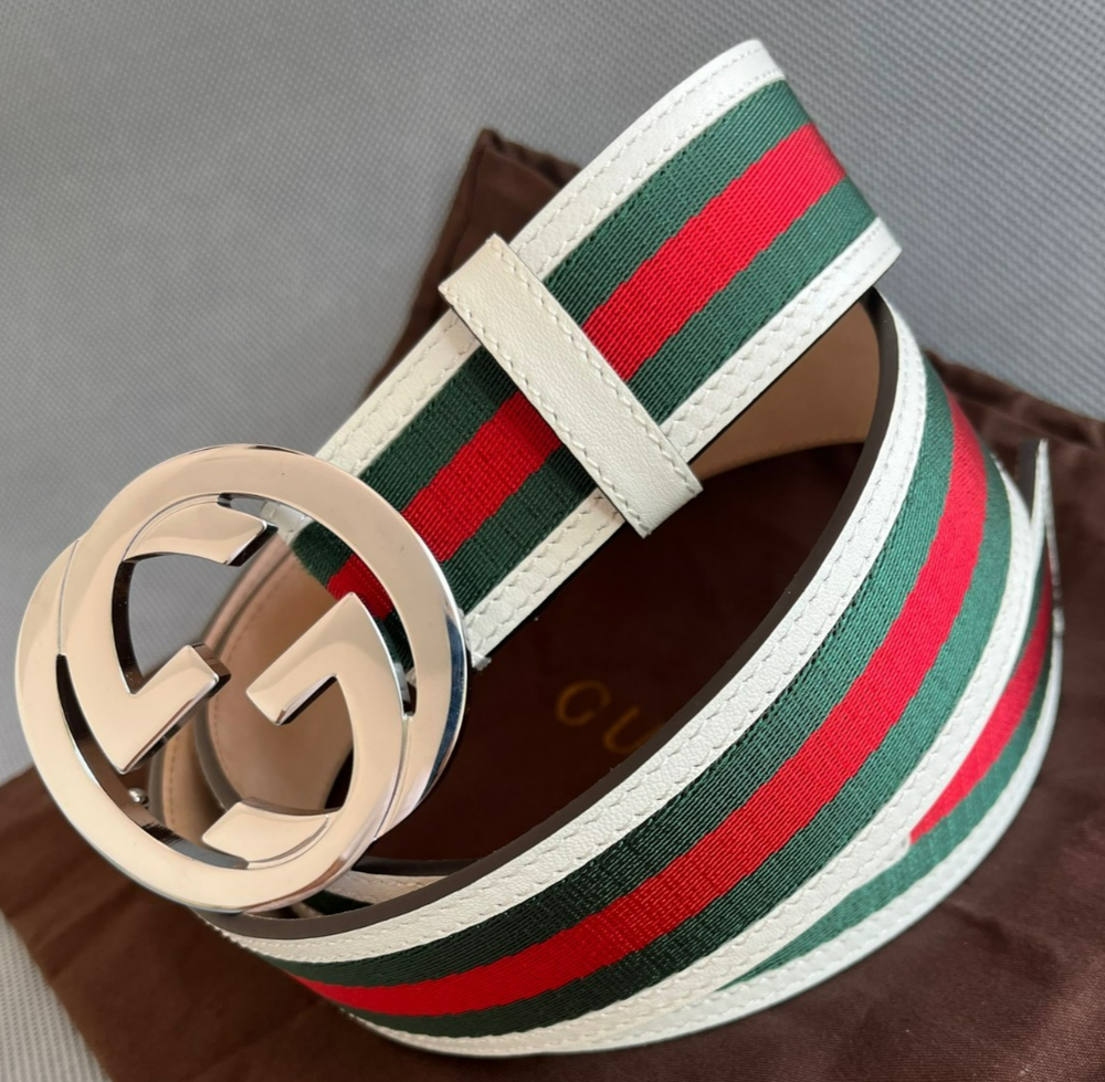 Gucci Interlock GG Leather Belt in Green Red White size 95 cm fits 32-34 waist