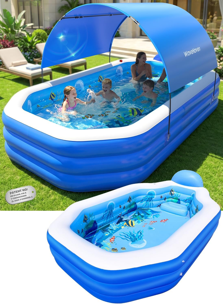 2026 Inflatable Pool with Canopy, Large Inflatable Pool for Kids,Adults, Blow up