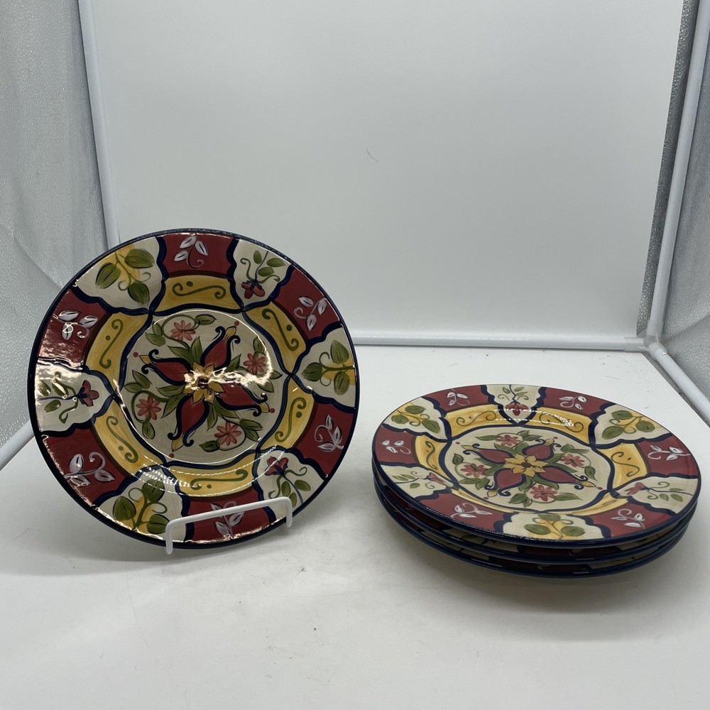 Pier 1 Vallarta Pattern Handpainted Earthenware Set of 2 Salad Plates 9