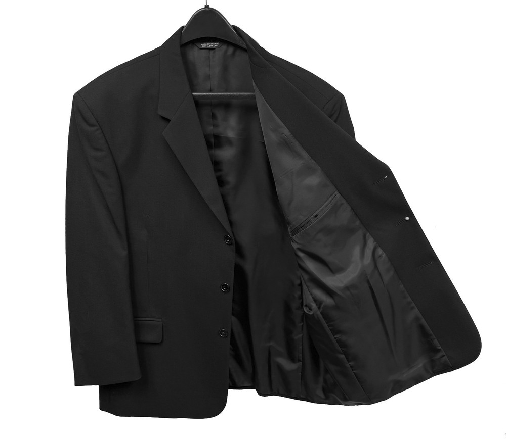 Men's Black Suit Jacket Big & Tall 74R NWT 100% Wool 3-Button Notch Lapels