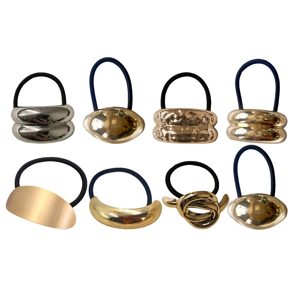 Metal Geometric Hair Ties Set Gold Elastic Fashion Hair Cuffs Ropes